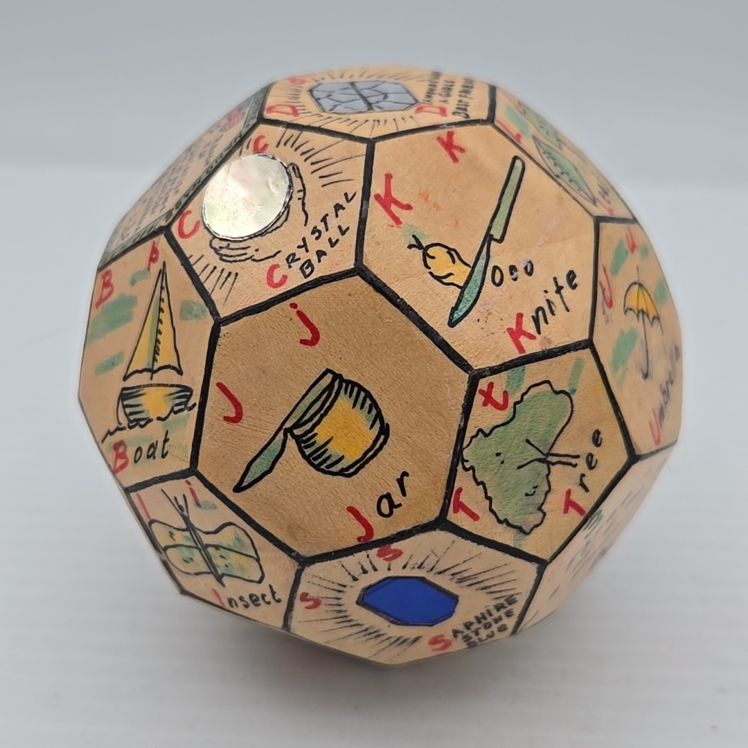 Handmade 4” “The Magic ABC Cube” Wood Hand Drawn Pictures Folk Art Unique