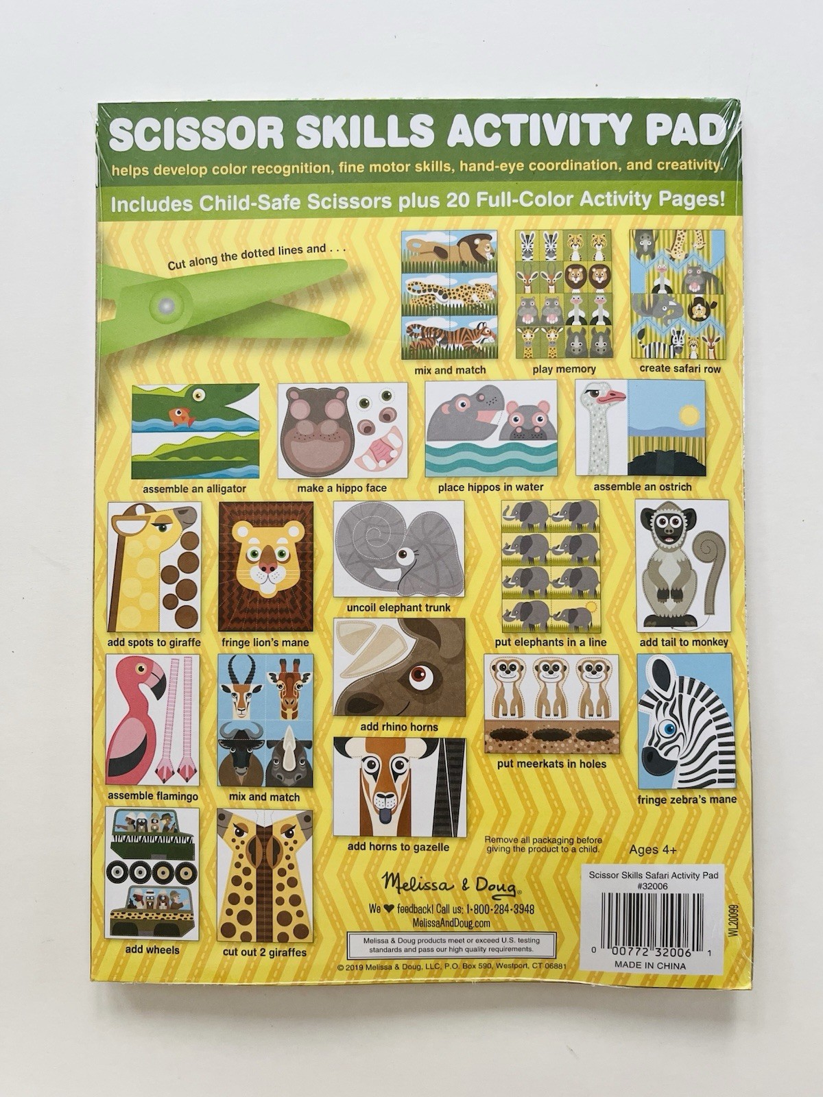 Melissa & Doug Scissor Skills Safari Activity Pad Child-Safe Scissors PreK NEW