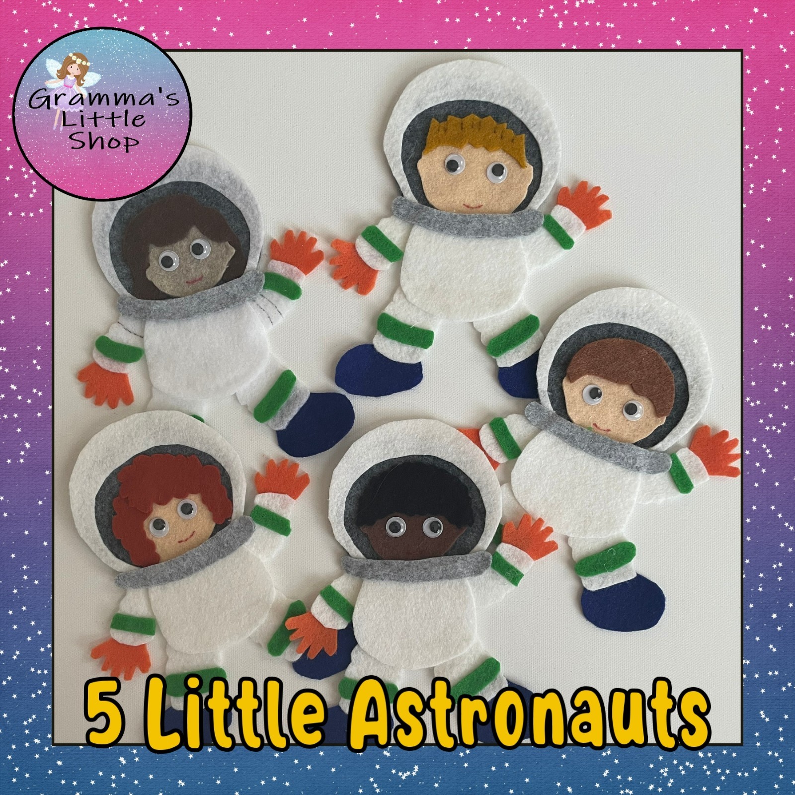 5 Little Astronauts Sample Set for Felt or Flannel Board Play and Included Rhyme