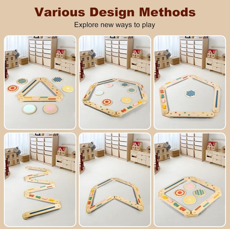12Pcs Kids Balance Beam & Stepping Stones Wooden Balance Toy Gym Obstacle Course