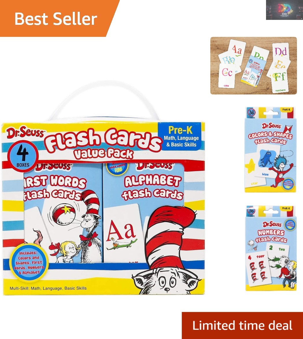 Bright Illustrated 4-in-1 Flash Cards by Dr. Seuss: Perfect for PreK Learning
