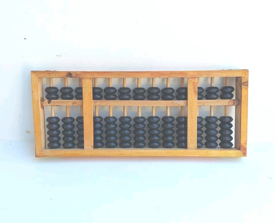 Vintage Abacus 13 Column Wood Calculator 7 Bead Rows 9½ X 4″ Metal Corners