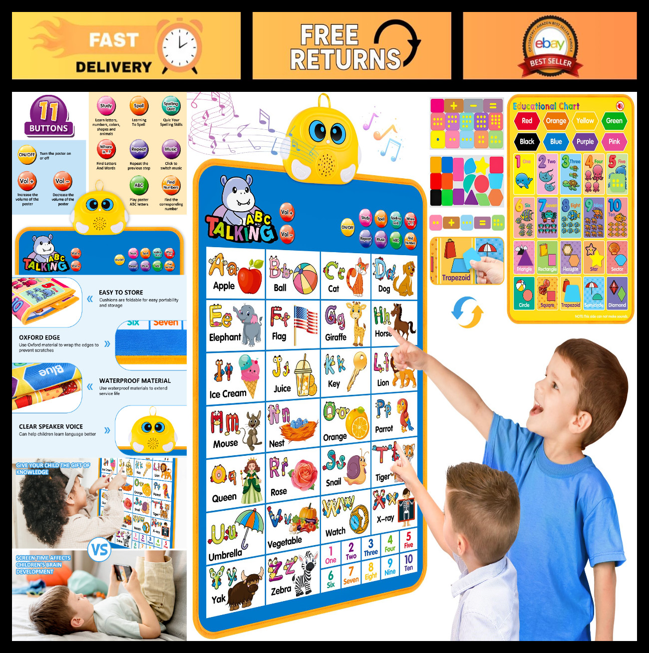 Interactive Electronic Alphabet Wall Chart – Talking ABCs & 123s Music Poster, E