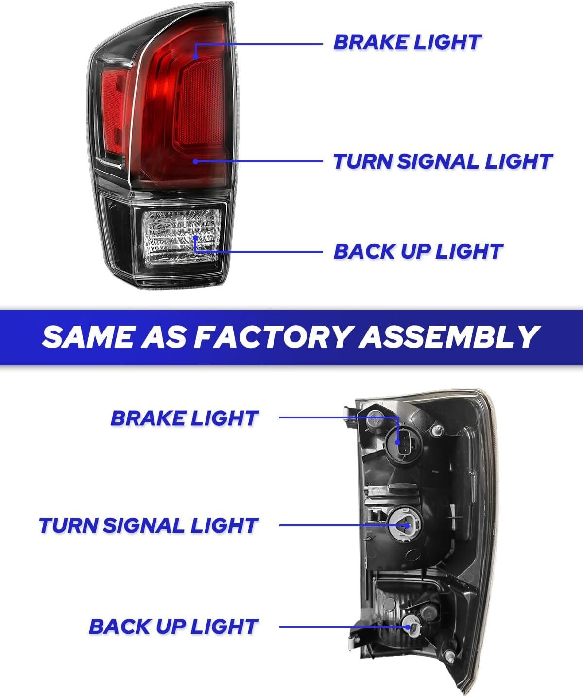 16-23 Toyota Tacoma Pickup Tail Lights Black Smoked Assembly Pair 81550-04170