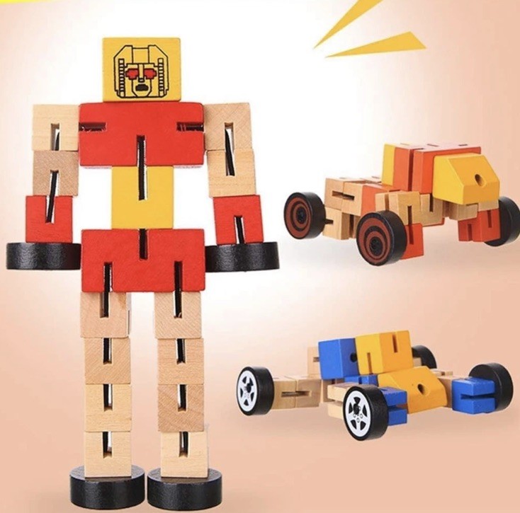 Skywalker Wooden Twist Puzzle – Robot Car, Wooden Puzzle Cube Transforming Toy