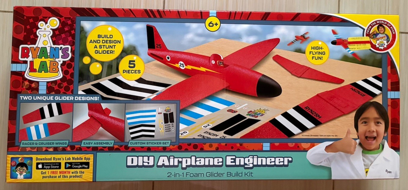 Ryan’s World 2-in-1 Foam Stunt Glider DIY Airplane Engineer Building Kit 5 Piece
