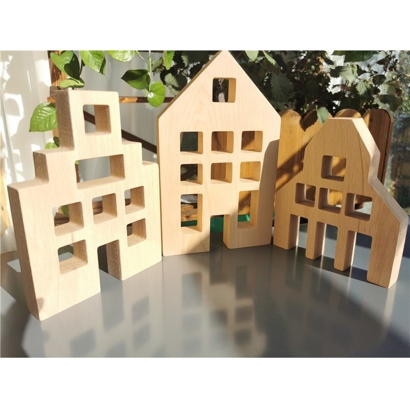 Dutch wooden houses with acrylic cubes, sensory toy set