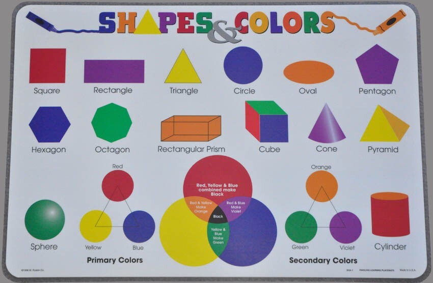 SHAPES & COLOURS Educational WIPE-OFF Painless PLACEMAT Preschool Learning Tool