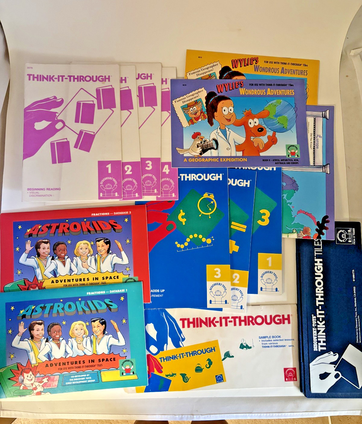Vintage 1980s Discovery Toys Think It Through Tiles + 12 Books Map Learning Set