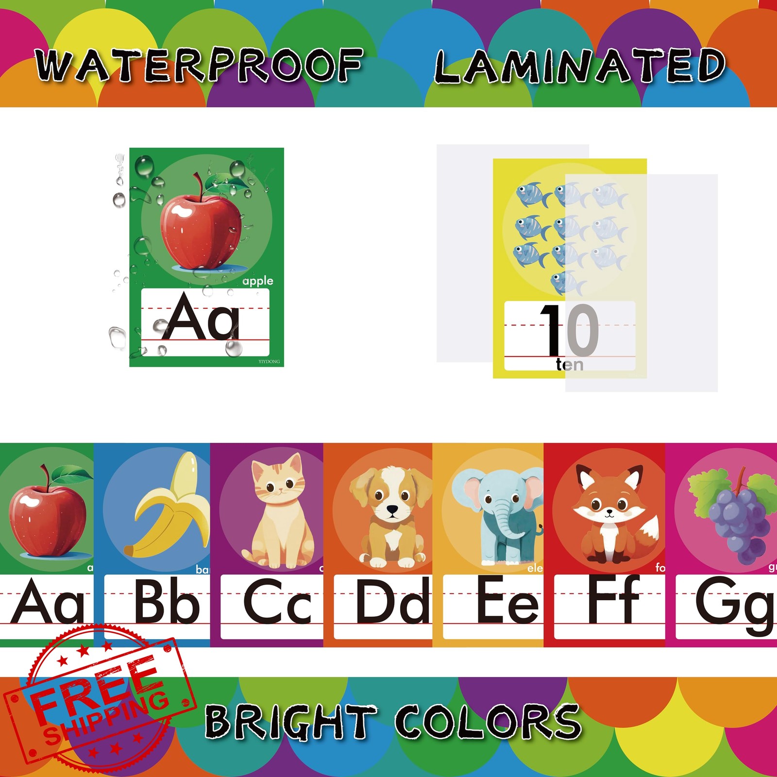 YIYDONG 36pc ABC alphabet flash cards bright colors