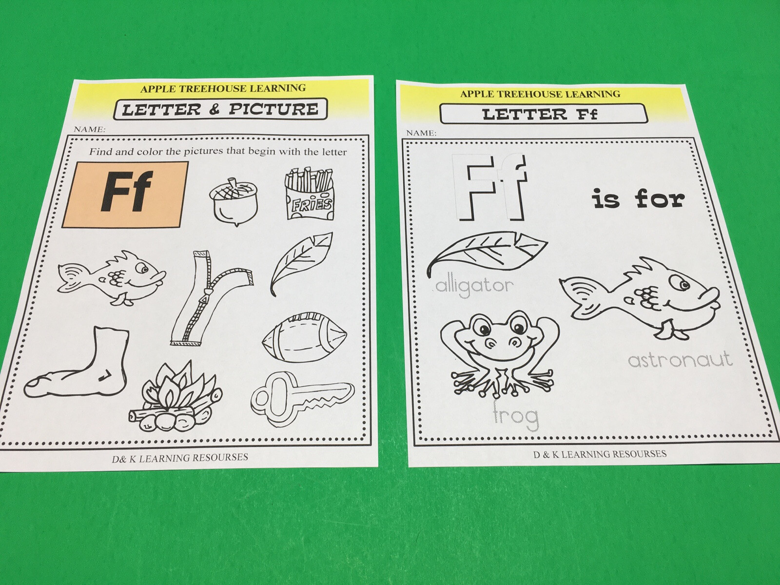 Letter Ff – Apple Treehouse Worksheets – Preschool Teaching supplies 20pgs