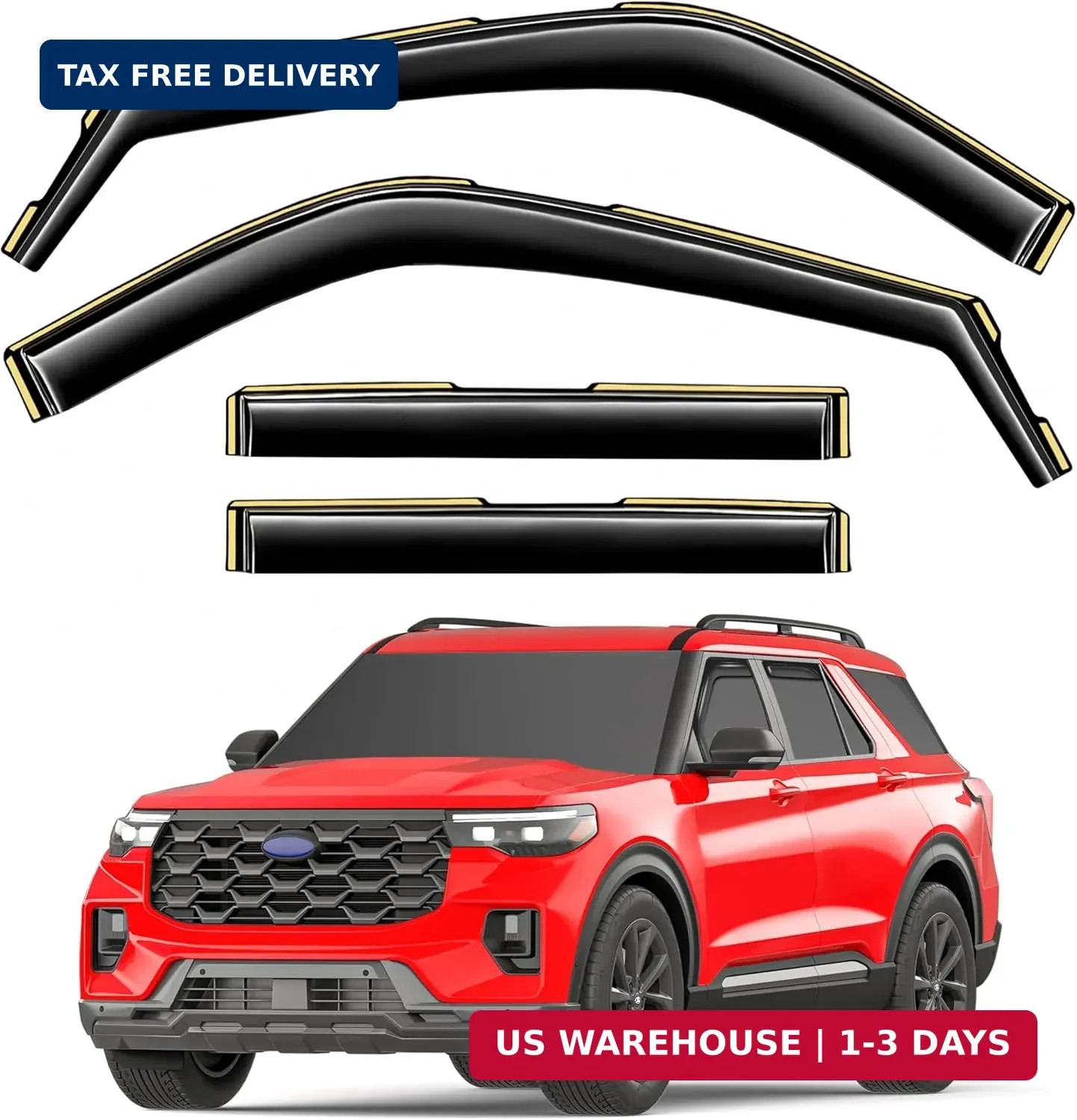 in-Channel Window Rain Guards Fit for Ford Explorer 2020 2021 2022 2023 2024 202