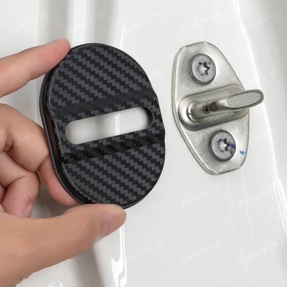 4x Black Carbon Fiber Plastic Car Door Lock Protective Cover Trim Accessories