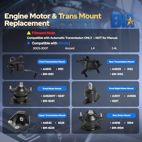 ENA Engine Motor and Trans Mount Set of 6 Compatible with Honda 2003 2004 2005