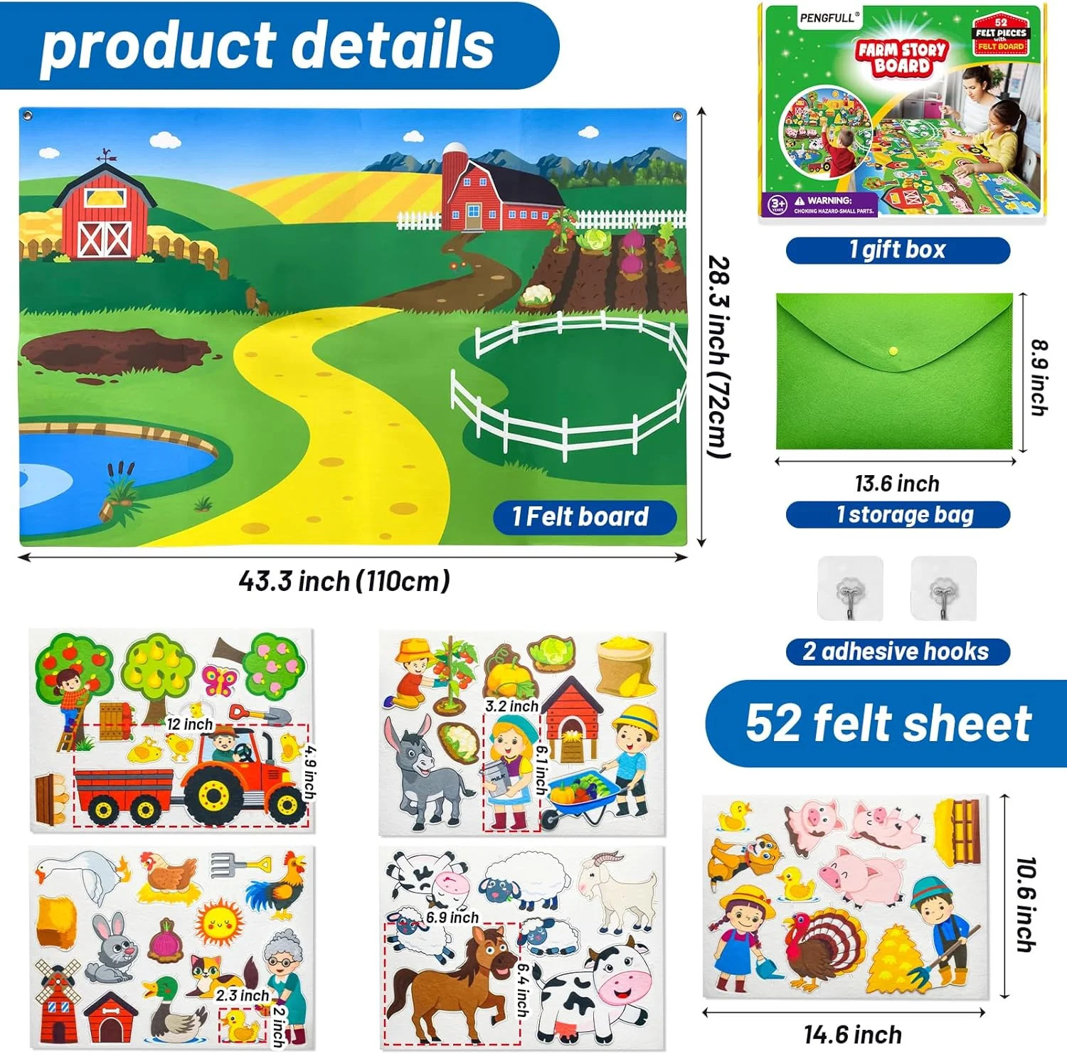 Felt Flannel Story Board Set for Toddlers,44 * 28in Flannel Board for Wall,52 Fe