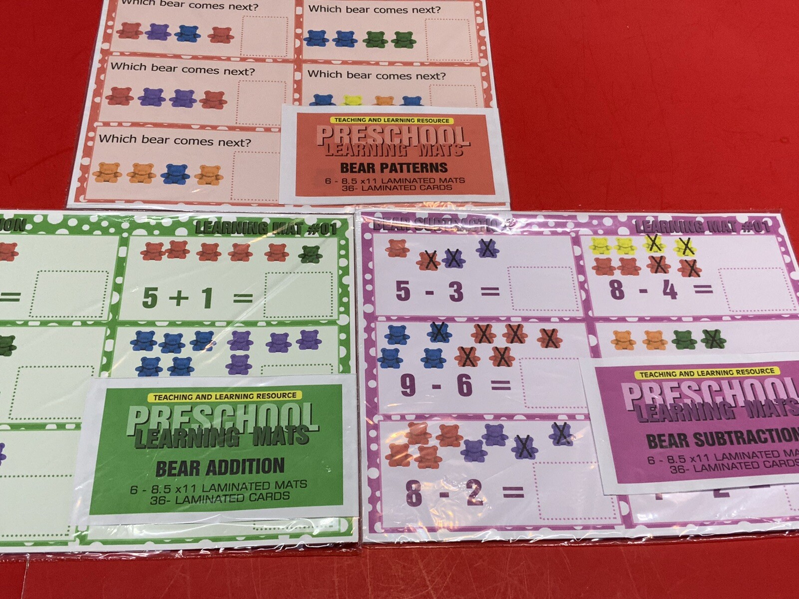 Bear counter Bundle – Set of 18 Learning Mats / Cards – Laminated Activity