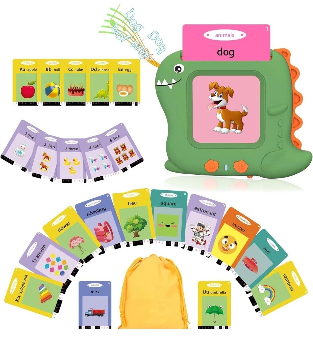 Talking Flash Cards for Toddlers Children 1-5 Years Old 336 Words Green Dino