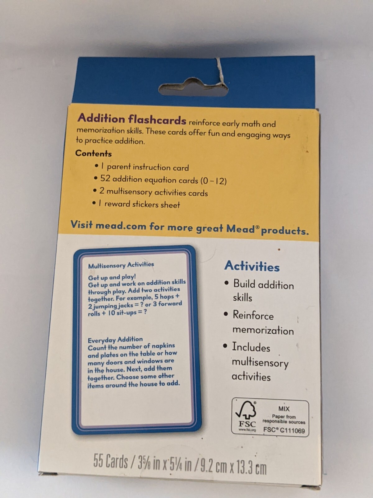 Mead Addition Flashcards 55 Cards Grades K-3rd Reward Stickers Included
