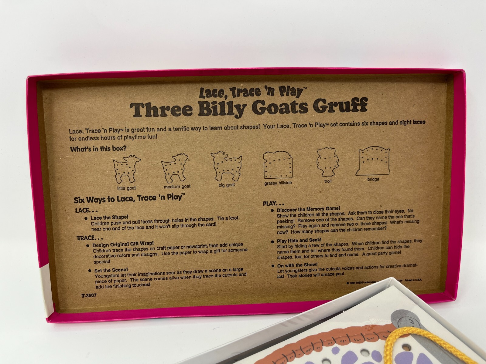 Vtg 1992 Lace Trace N Play Kids Activity Set Tool Time & Three Billy Goats Gruff