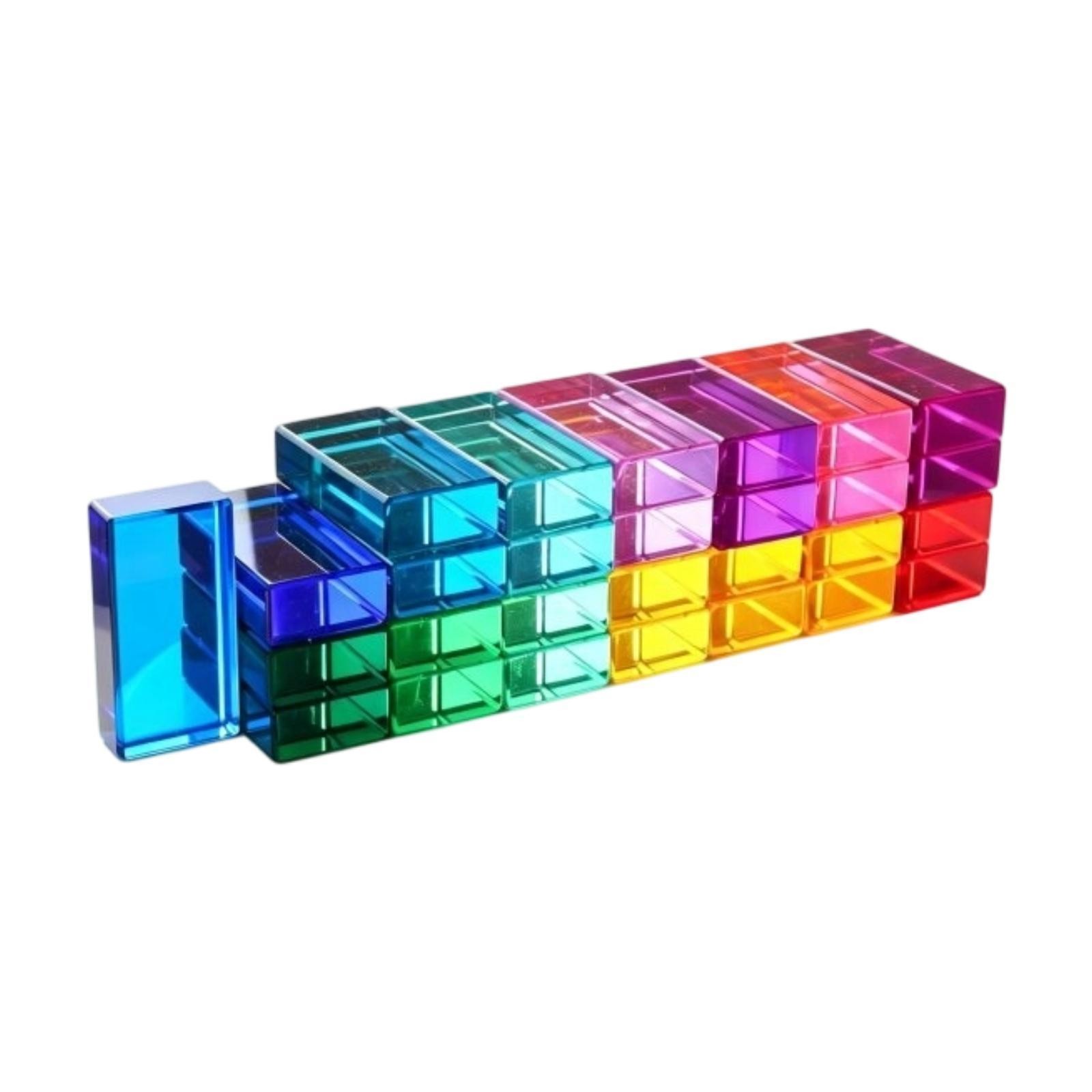 30 Pieces Rainbow Blocks Translucent Rectangle Stacking Toy for Preschool