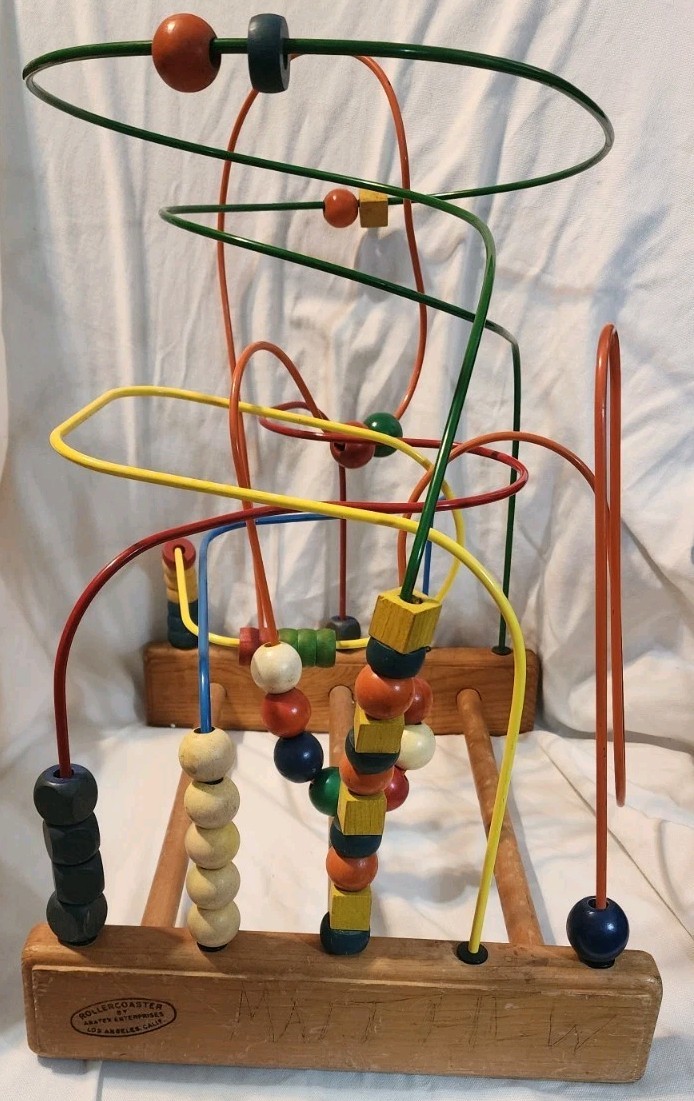 Vintage Anatex Rollercoaster Bead Maze Wood Wire Toy Large LA Calif USA 1970s