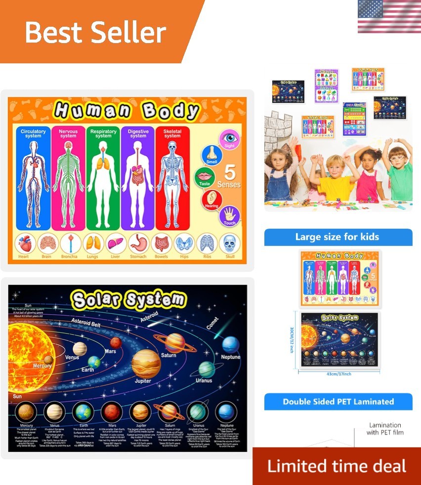 Engaging 2-Pack Educational Posters: Solar System & Human Body for Kids