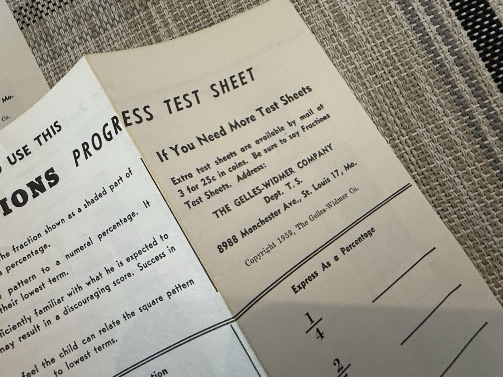 Fractions Flash Cards Learn With Parent Teacher Aid Numbers Math Arithmetic 1959