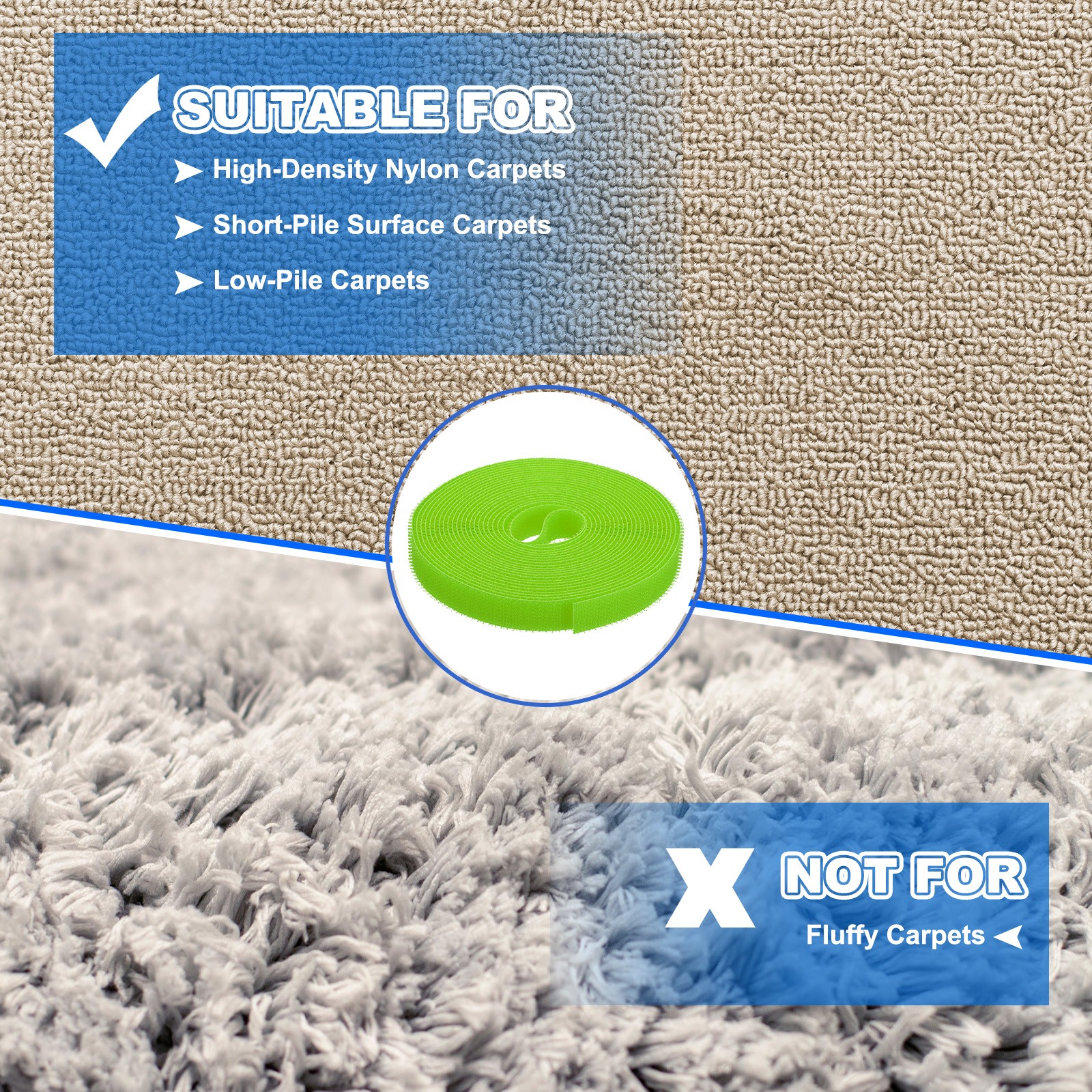 2pcs Carpet Marker Strips 0.6 Inch x 16.4 Ft, Floor Markers Nylon Strip, Green