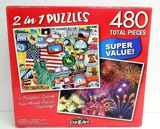 2 IN 1 PUZZLES JIGSAW SET MIX 480pc MANDALA ART FIREWORKS COLORFUL DICE COLLAGE