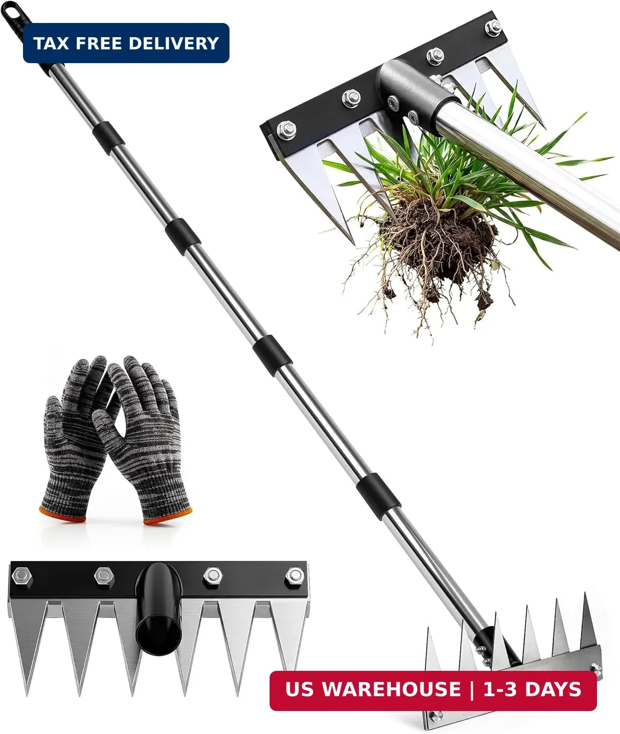 Weed Rake Tool for Garden, 2.0 Upgraded Heavy Duty Iron Weed Puller Tool with 71