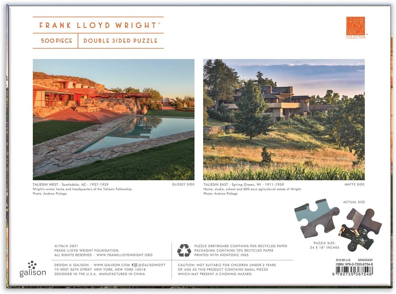 Frank Lloyd Wright Double-Sided Puzzle – Taliesin & Taliesin West – 500 Pieces
