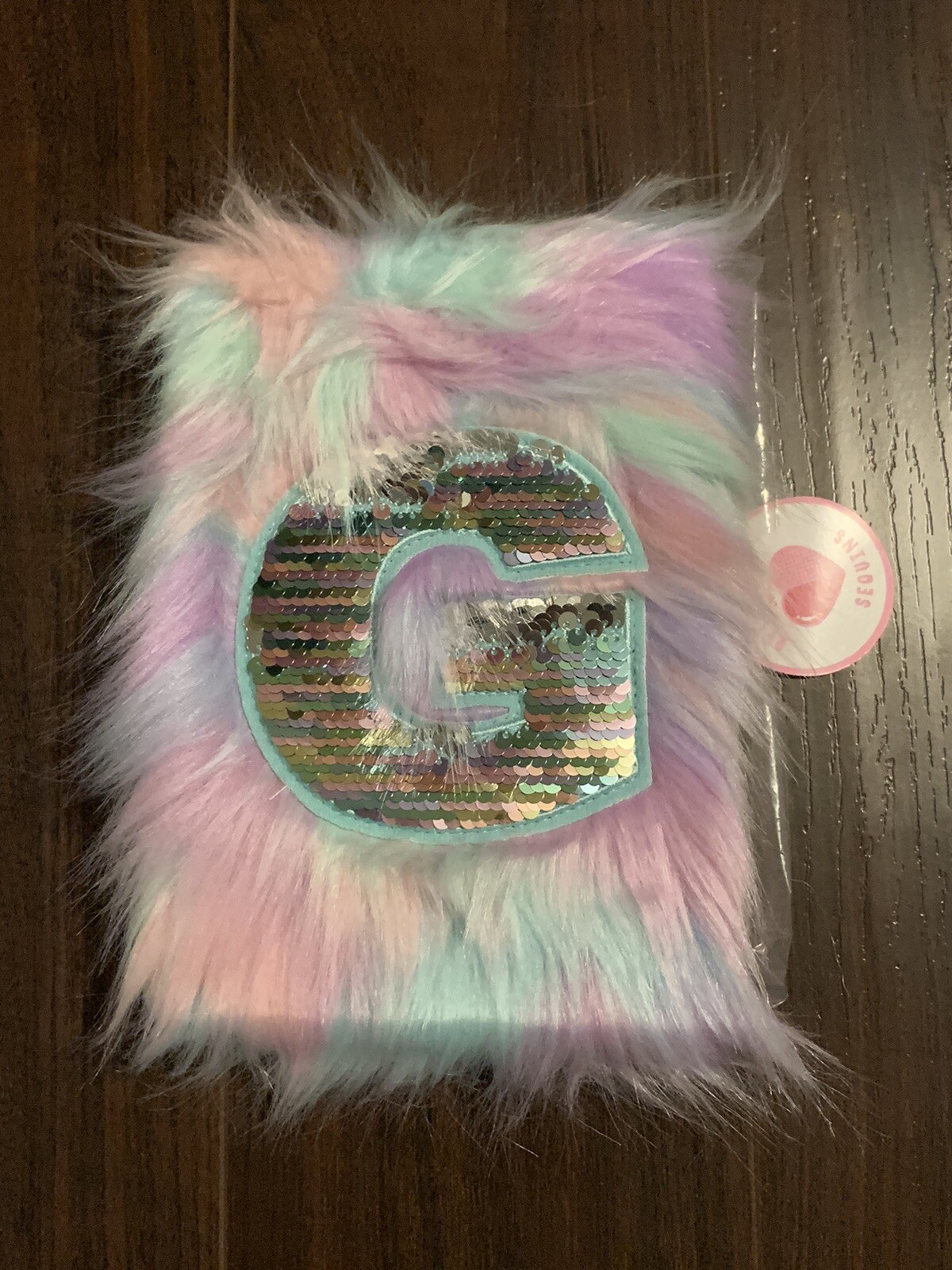 Justice Girl Faux Fur Fluffy Flip Sequins Diary Journal Writing Notebook Initial