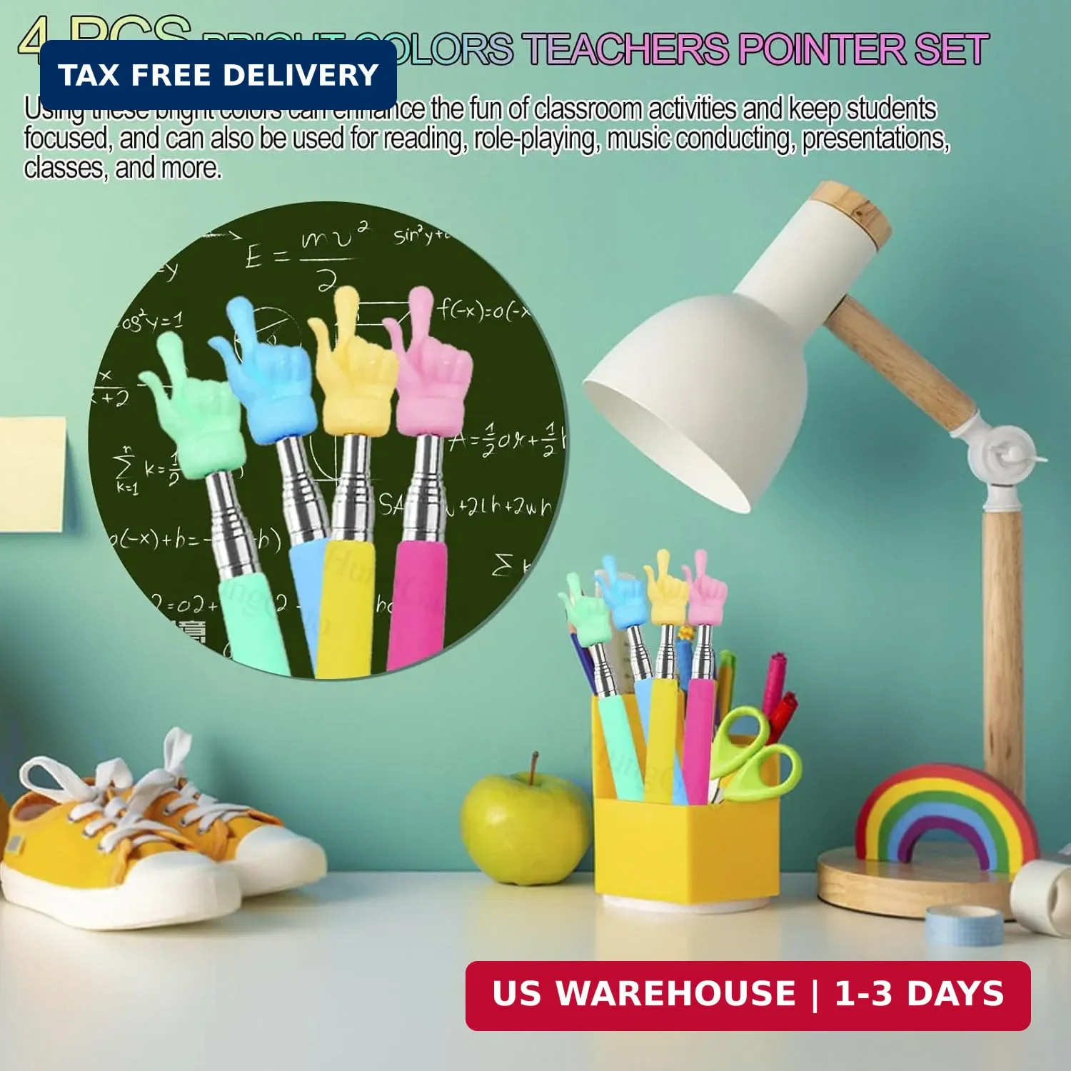 4PCS Retractable Teacher Pointer for Classroom Kids Reading, Mini Extendable Han
