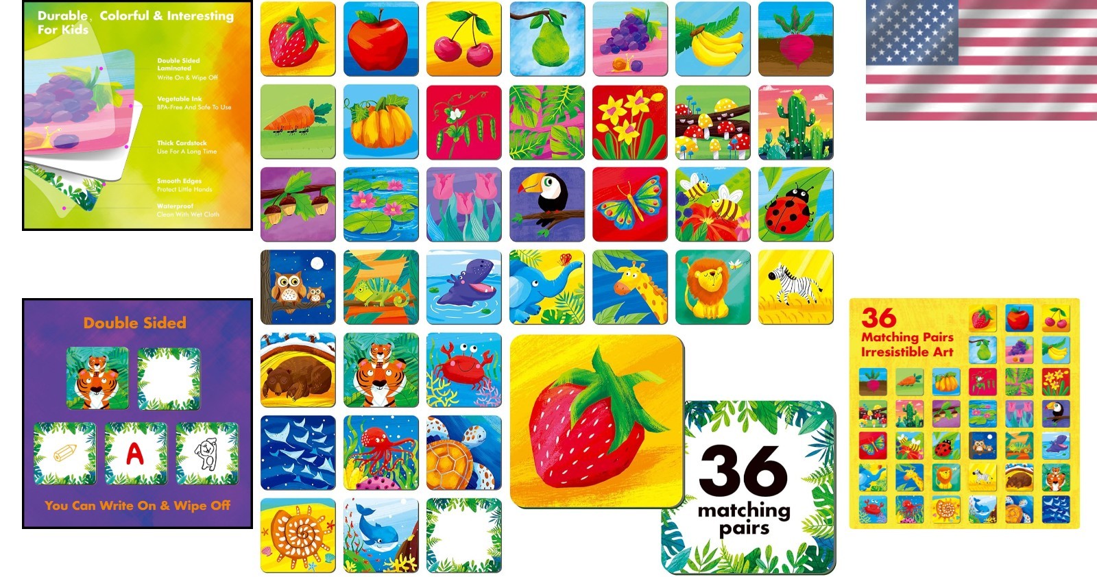 Customizable 72 PCS Matching Cards – Fun Nature Theme Game for Preschoolers