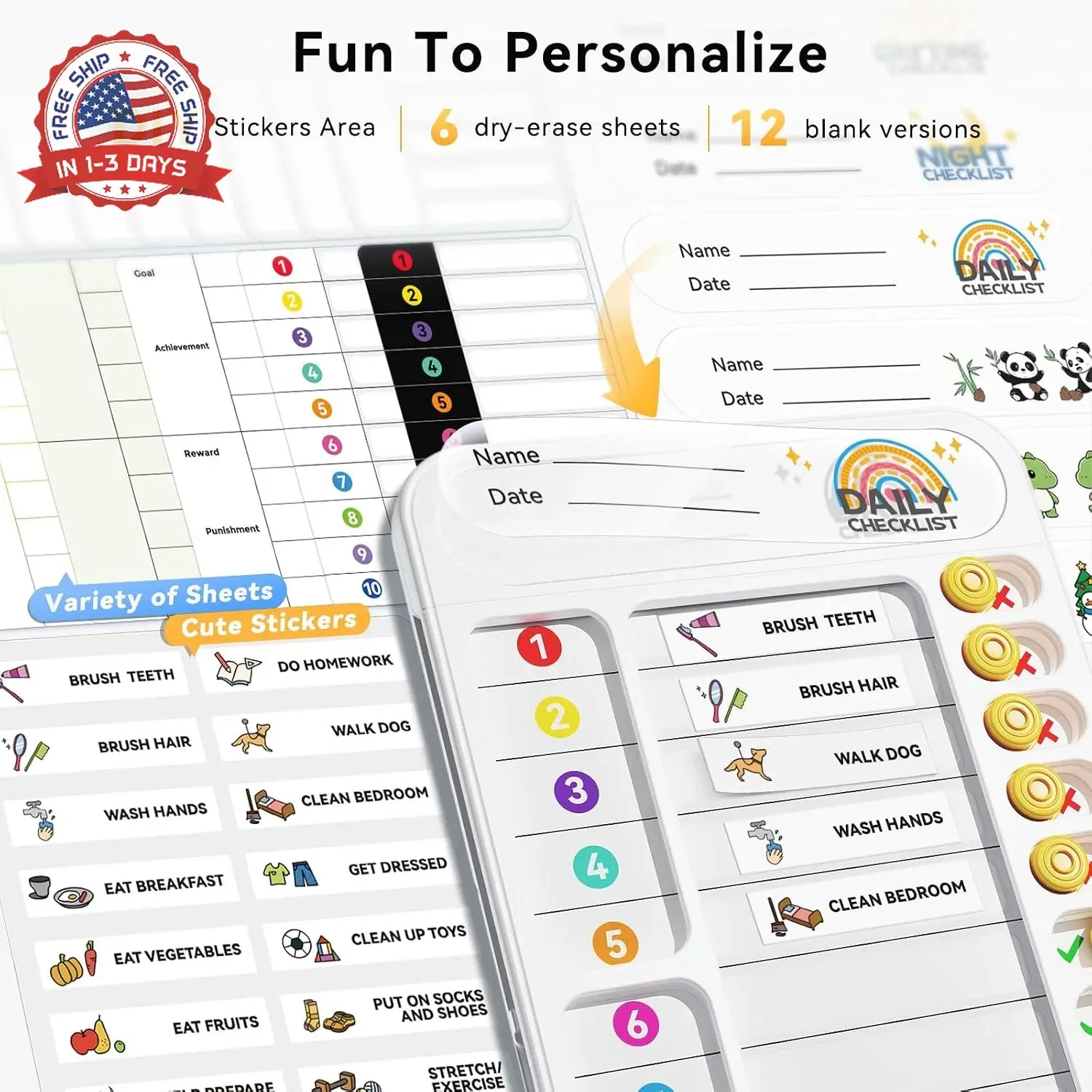 Chore Chart for Kids ADHD Tools to Do List Checklist Magnetic Planning Board wit