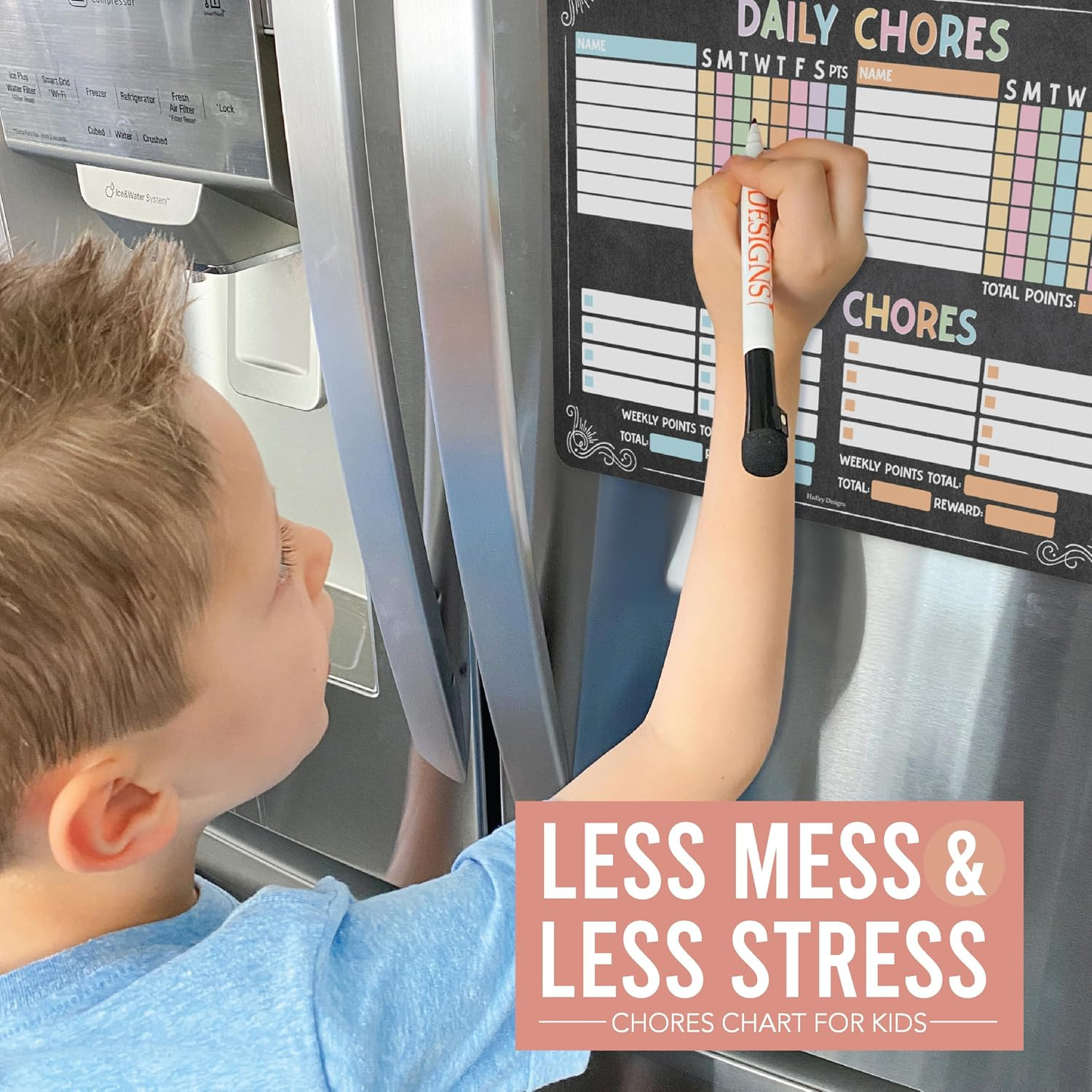 Magnetic Chore Chart for 2 Kids Dry Erase Refrigerator Weekly Planner