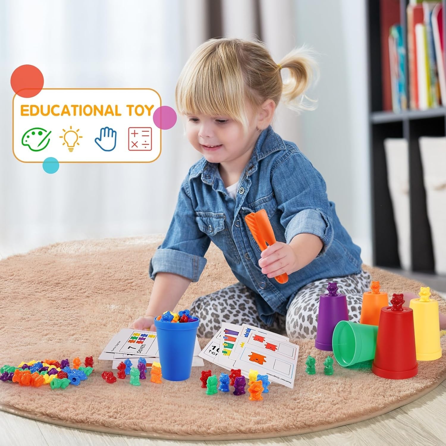 Counting Bears with Matching Sorting Cups, Preschool Learning Toys Color Reco…