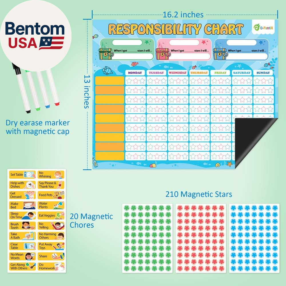 Magnetic Responsibility Chart, Chore Chart for Multiple Kids, My Star Reward Cha
