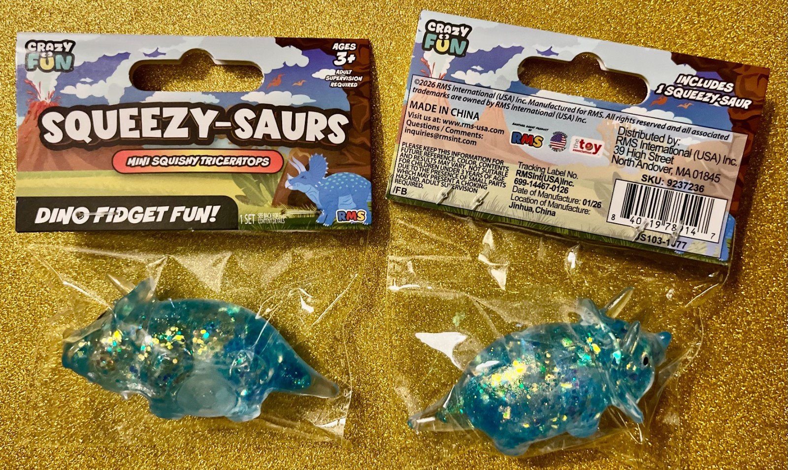 RMS CRAZY FUN BLUE GLITTER DINO SQUEEZY-SAURS TRICERATOPS