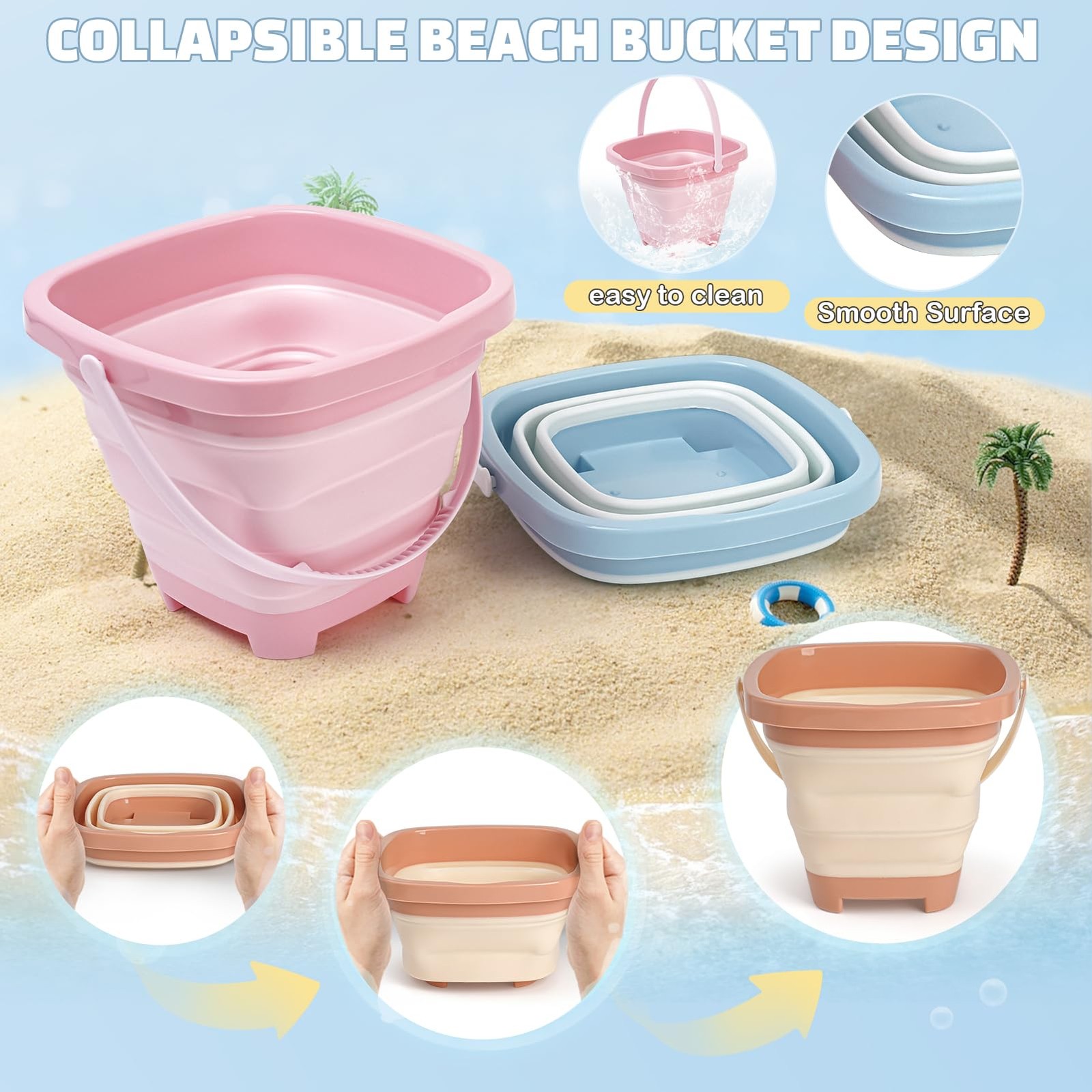 Dreamon Beach Toys Set for Kids 3-10, Collapsible Compact, Pink/Orange/Blue