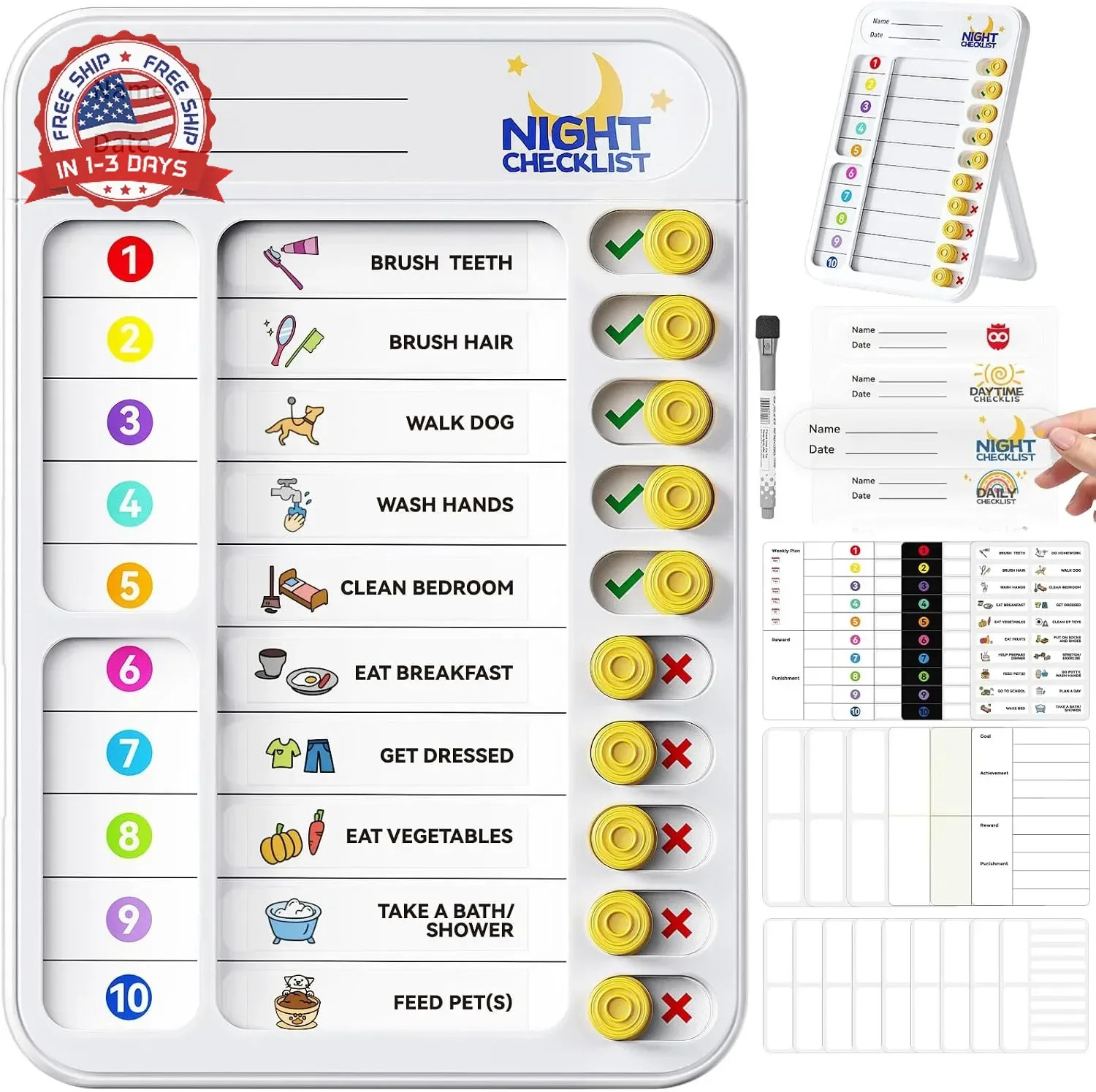 Chore Chart for Kids ADHD Tools to Do List Checklist Magnetic Planning Board wit