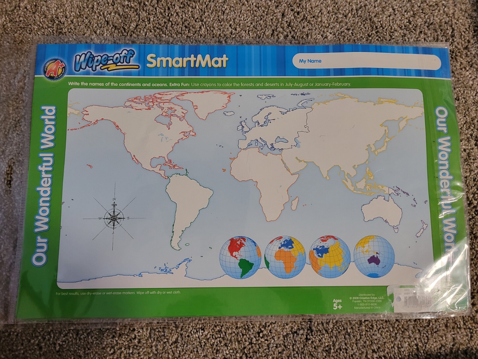 Our Wonderful World Wipe Off Smart Mat 2 Sets The United States or The World