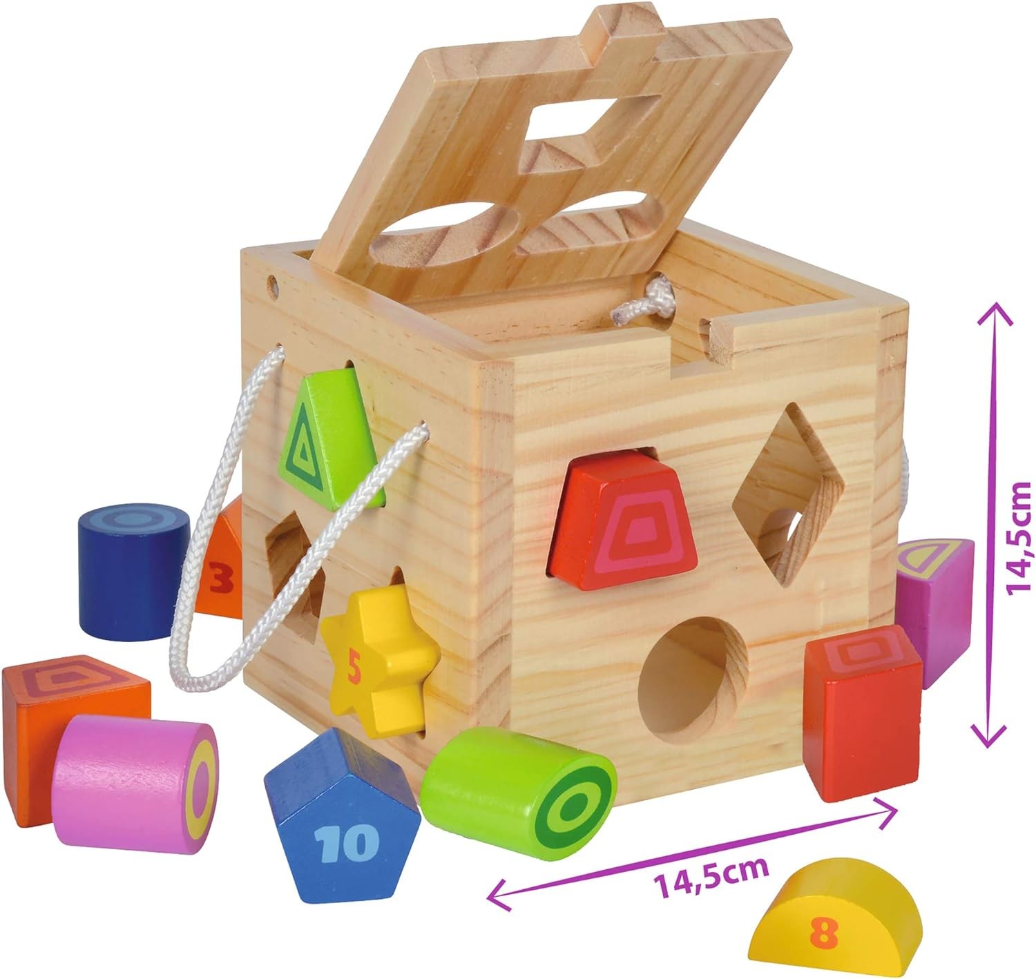 Eichhorn Wooden Shape Sorting Cube with 12 Colourful Blocks with Number and Lett