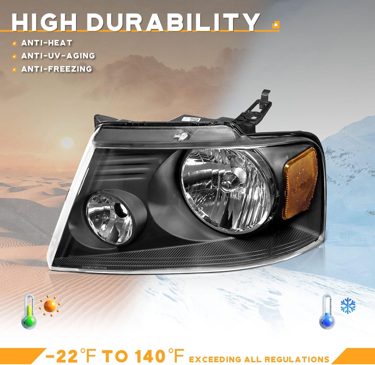 WEELMOTO Headlights Assembly 04-08 Ford F150 Black Housing