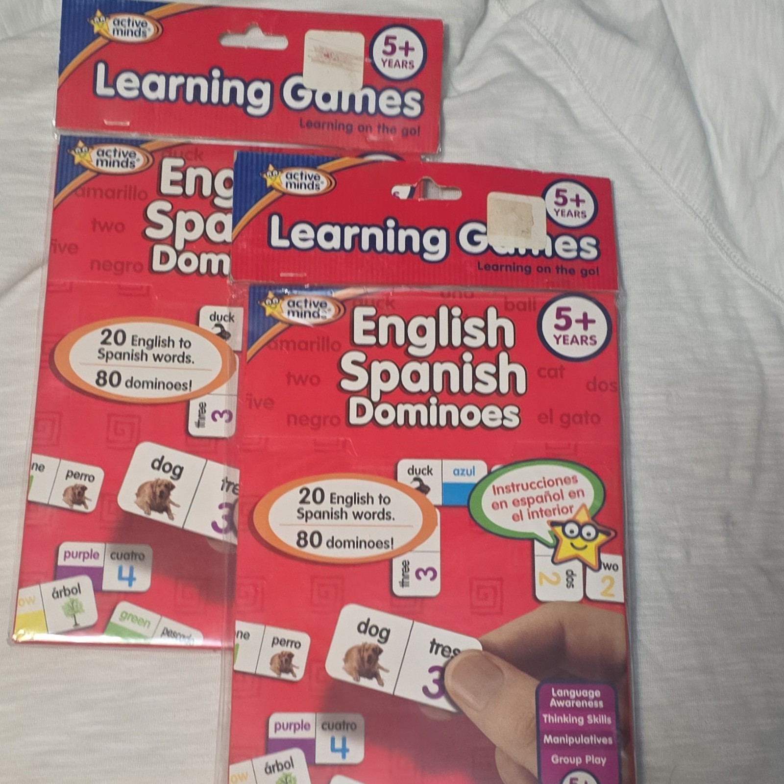 Active Minds English/Spanish Language Learning Dominoes Game, 80 Tiles, Ages 5+