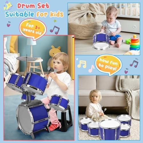 Upgraded Kids Drum Set for Toddlers Plastic Musical Jazz Drum Instruments Kit…