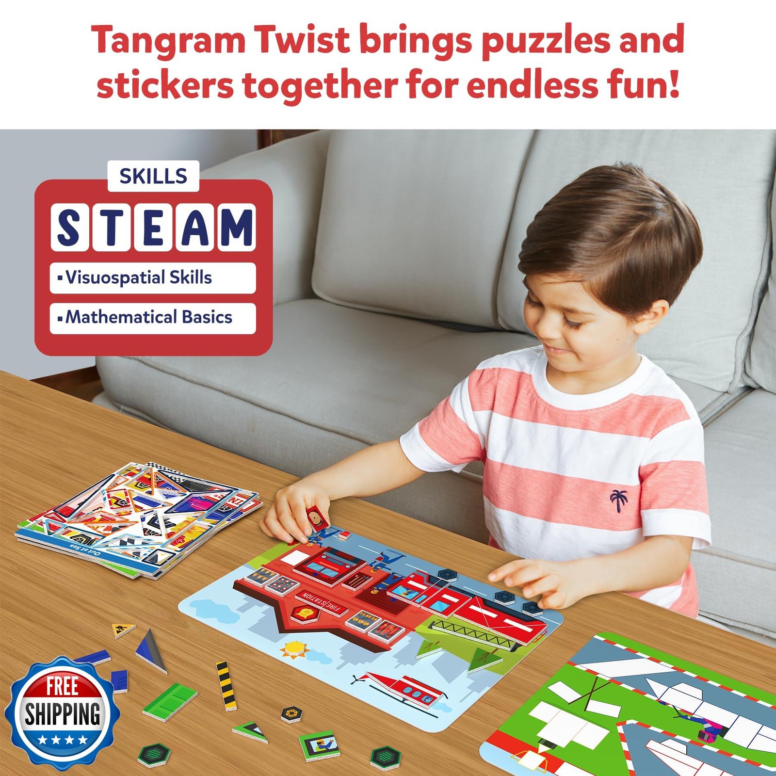 Skillmatics Tangram Sticker Puzzles – Educational Art and Craft Activity with