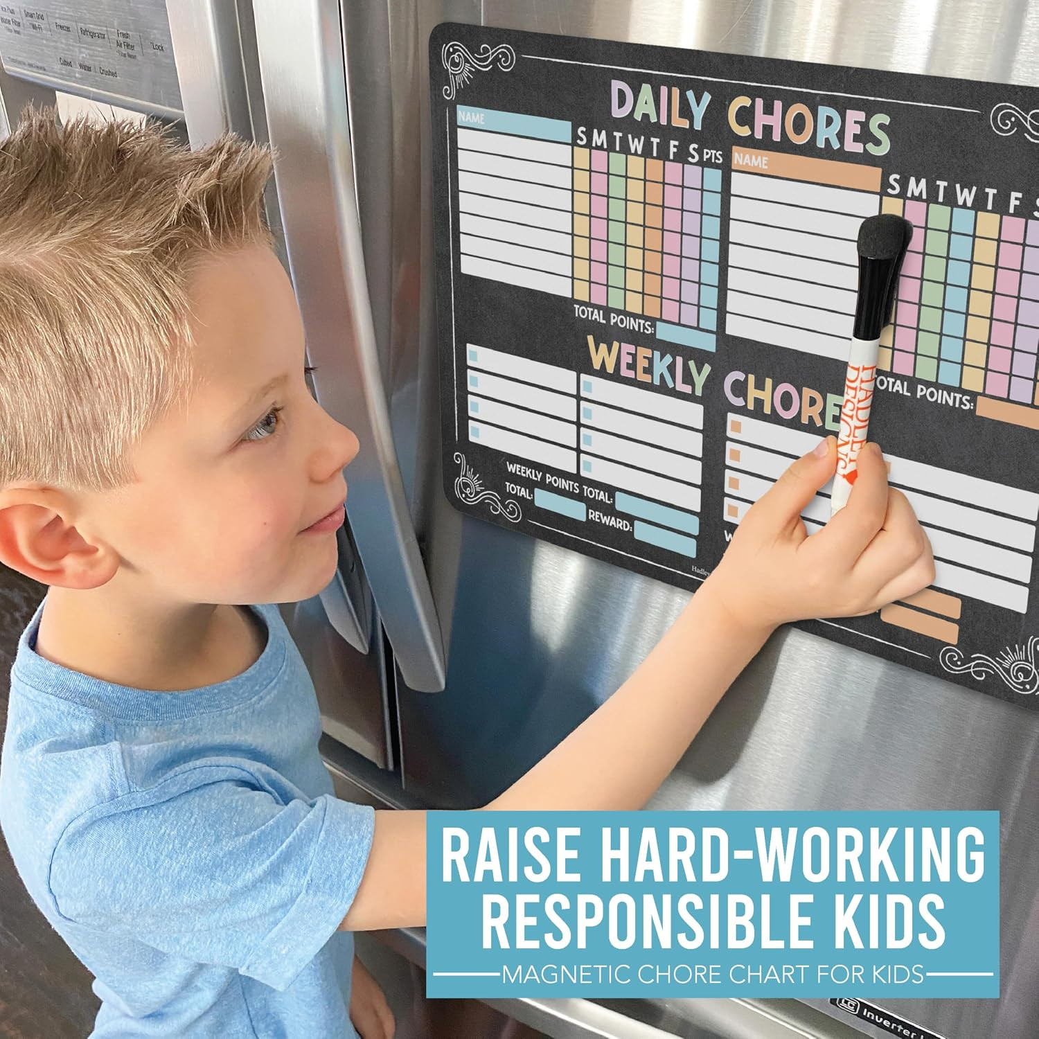 Magnetic Chore Chart for 2 Kids Dry Erase Refrigerator Weekly Planner