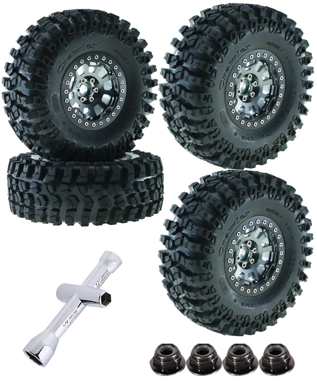 RC 2.2in Tires Tyres & Aluminium 2.2in Beadlock Wheel Rim for 1/10 SCX10 Capr…