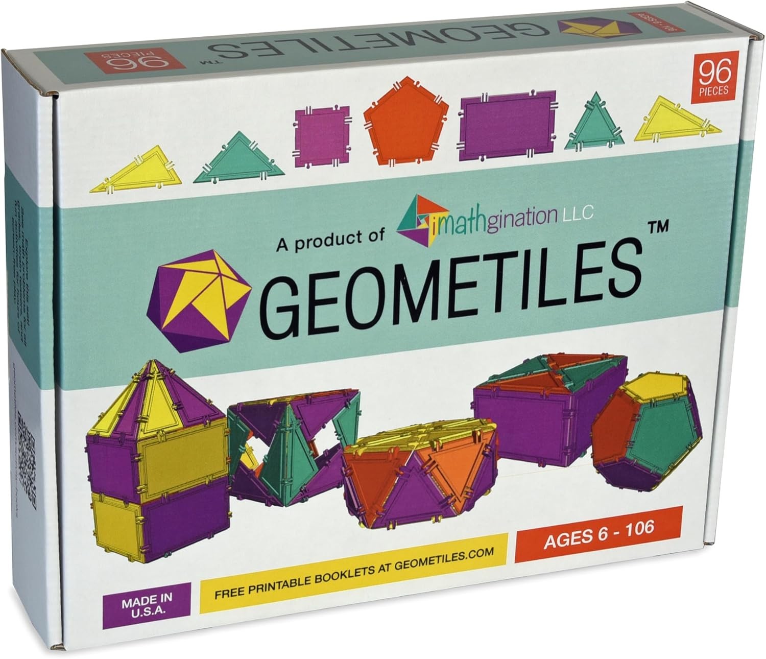 Geometiles 3D Building Set for Learning Math 96 Pieces Snap Together